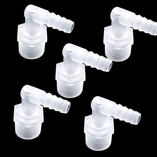 Hose Barb Fitting Elbow 1/2" Hose Barb x 1/4 Male NPT Barbed Adapter for Fuel Gas Liquid Air (Pack of 5) - size: 1/2" Hose Barb x 1/4 Male