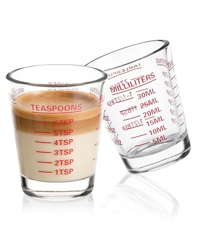 Shot Glasses Measuring Cup Set 2PACK Espresso Shot Glasses Liquid Heavy Glass 26-Incremental Measurement 1 OZ, 2 TBS, 6 TSP, 30 ML Kitchen Tools (Red) - color: 2 Pack-Red