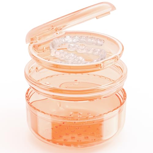 2 in 1 Retainer Cleaning Case for cleaning and storing dentures - color: Orange