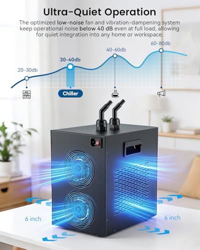 1/10 HP Aquarium Chiller 42 Gallon 160L Water Cooling System | Quiet Compressor Refrigeration, Includes Pump and Tubing, 110V, Ideal for Hydroponics, Axolotl and Reef Tanks