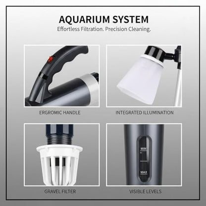 9-Piece Electric Aquarium Gravel Cleaner, Automatic Fish Tank Water Changer, Sand Washer Siphon with Filter Bag, 22-32.3 in / 560-820 mm Adjustable Tube, 3 Modes, US Adapter