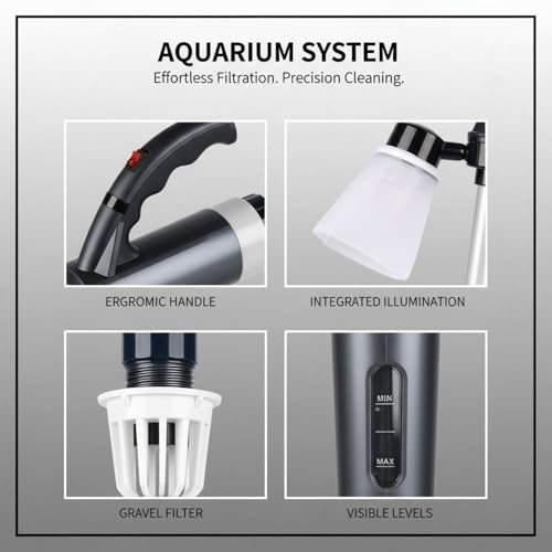 9-Piece Aquarium Gravel Cleaner Electric, Automatic Fish Tank Water Changer with US Adapter, Sand Washer Siphon, Mesh Bag, 22-32.3 in Adjustable Tube, 3 Modes