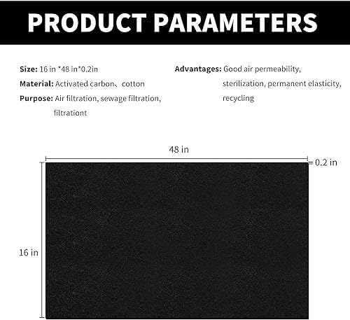 Cut-to-Fit Activated Carbon Filter Sheet Charcoal Air Vent Filters Pad Black Range Hood AC Replacement Fabric Filter 1 Pack 16" x 48" x 0.125" - size: 16" x 48" x 0.1"