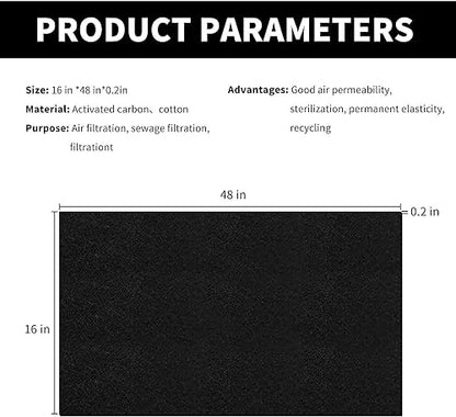 Cut-to-Fit Activated Carbon Filter Sheet Charcoal Air Vent Filters Pad Black Range Hood AC Replacement Fabric Filter 1 Pack 16" x 48" x 0.125" - size: 16" x 48" x 0.1"
