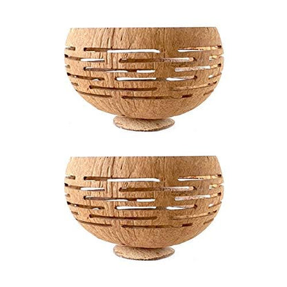 Set of 2 Horizons Coconut Planters w/Drainage Hole- Perfect for Succulents, Flowers, Small Plants, Indoor & Outdoor Gardens- Handcarved by Artisans, Eco-Friendly & Sustainable