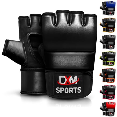 DXM SPORTS MMA Gloves for Men & Women, Martial Arts Bag Gloves, Kickboxing Gloves with Open Palms, Boxing Gloves for Punching Bag, Sparring, Muay Thai, MMA - color: Black, size: Small