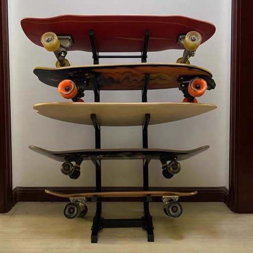 Rygcrud Floor Stand Skateboard Racks, Indoor Snowboard Storage for Skis/Longboard/Scooter, Commercial Display Rack Sports Mat Holder for Home, Garage, Gym(5 Tiers/H:85 CM) - size: 5 tiers/H:85 CM