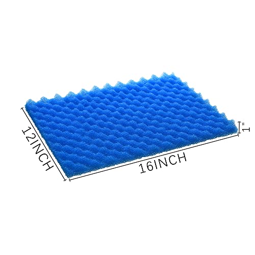 4 Pack Aquarium Filter Media Bio Sponge Pad 16 x 12 x 1 inch, Fish Pond Foam Filter 20/30/40 PPI (Blue 20ppi 4pack)