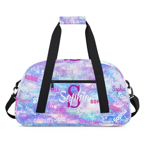 Custom Gym Dance Bag with Name, Watercolor Purple Blue Galaxy Universe - color: Color 24