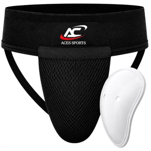 Men’s Groin Guard with Cup, Boxing Jockstrap Protector for MMA, Kickboxing, Muay Thai, Karate & Martial Arts & Cricket - size: L-WAIST SIZE 32-36"