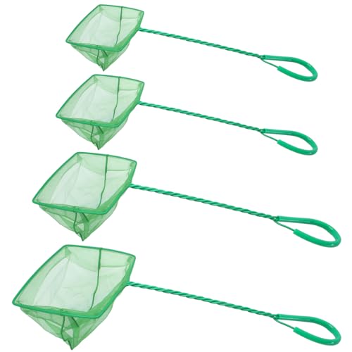 4 Pack Aquarium Fish Net 4 Sizes Quick Catch Mesh Nylon Fishing Catch Nets Square Fish Nets with Handle (3in, 4in, 5in, 6in)