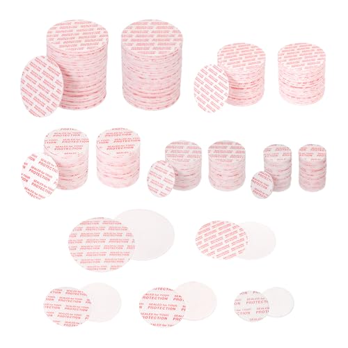 PATIKIL 20/24/28/38/51mm/0.79/0.95/1.1/1.5/2" Foam Lid Liner, 500pcs Adhesive Round PS Pressure Sensitive Seals for Plastic Glass Jar Bottle Cap Canning Vials Seals Red Text, White - size: 0.79/0.95/1.1/1.5/2 Inch