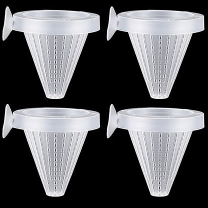 4PCS Aquarium Nematode Feeder Plastic Live Bloodworms Aquarium Feeder Cone Cup Shape Basket-Feeder Fish Supplies with Suckers for Fish Tank