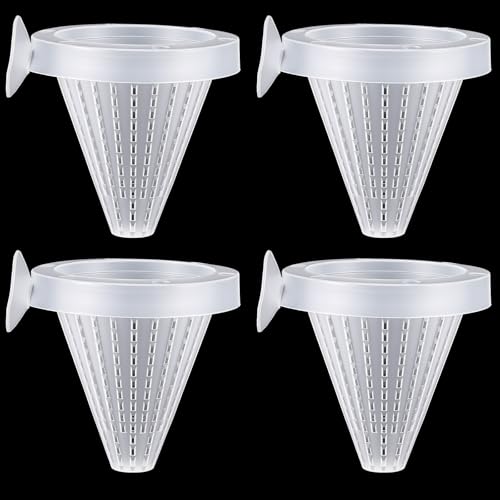 4PCS Aquarium Nematode Feeder Plastic Live Bloodworms Aquarium Feeder Cone Cup Shape Basket-Feeder Fish Supplies with Suckers for Fish Tank