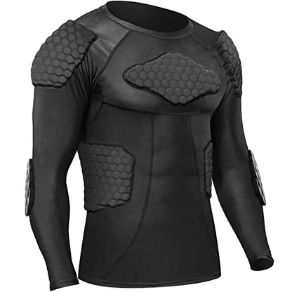 Zicac Men's Sports Shock Rash Guard Compression Padded Shirt Soccer Basketball Protective Gear Chest Rib Guards - color: Black-C, size: X-Large