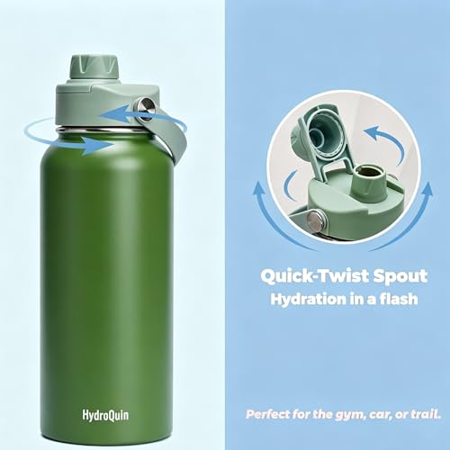 32 oz Insulated Water Bottle Olive Green Stainless Steel Flask - color: Olive Green