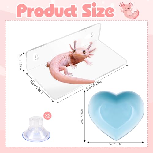 Axolotl Hammock with Feeding Dish,Axolotl Hammock Ledge for Aquarium with Sucker,Axolotls Tank Accessories,Bearded Dragon Tank Accessories