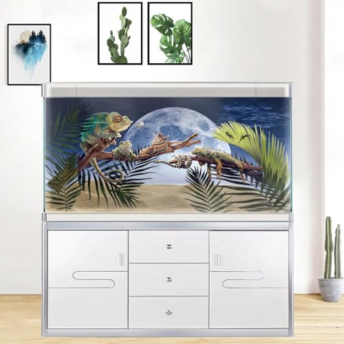 Moon Aquarium Background,Cool Sea Galaxy Parallel Space Themed Fish Tank Background, Cool Terrarium Background 36X18IN with 8 EVA Double-Sided Tape - color: Star05, size: 36X18in/90X45cm
