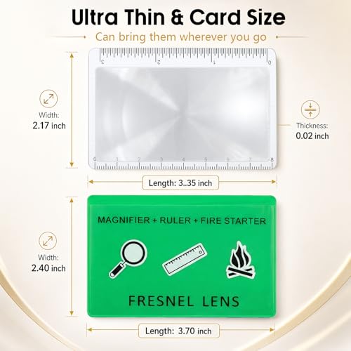 Frienda 50 Pcs Pocket Magnifying Glass 4X Fresnel Lens Credit Card Pocket Magnifier Plastic Ruler Starting Fire Emergency Bushcraft Outdoor Survival Leisure for Classroom Home Office (Green) - color: Green