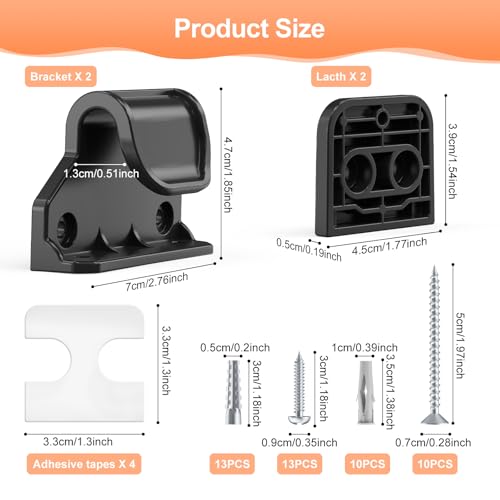 EZIGO Retractable Baby Gates Replacement Parts, Full Set Wall Mounting Accessories Including Brackets, Latches, Screws for 100/120 inch Extra Wide Baby Gate Mesh Gate Retractable Dog Gate, Black