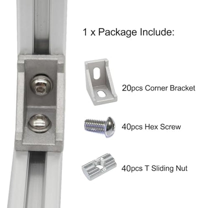 20Sets 10 Extrusion Brackets 1" x 1" 1010 Series Aluminum Extrusion Profiles Connector Set, 20pcs 10 Extruded Aluminum Corner with T Slide Nuts Bolts for 10 Series Extrusion Profiles Rail - style: 20 sets bracket with m6