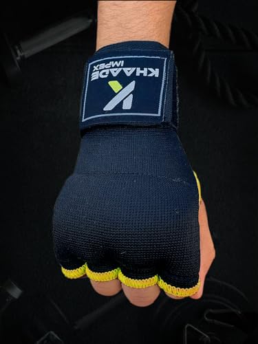 Gel Boxing Hand Wraps Inner Gloves for Kids/Childs, Long Wrist Straps, Padded Fist Mitts, Muay Thai, MMA, Kickboxing, Martial Arts Training Bandages - color: Black/Yellow