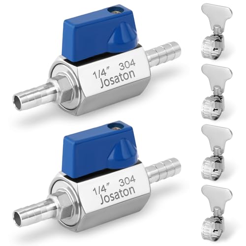 2PCS 1/4" Barb Ball Valve 304 Stainless Steel Mini Shut Off Valve for Water Gas Fuel Drip Irrigation and Aquariums, with Hose Clamps - style: 2PCS-1/4" Barb Ball Valve