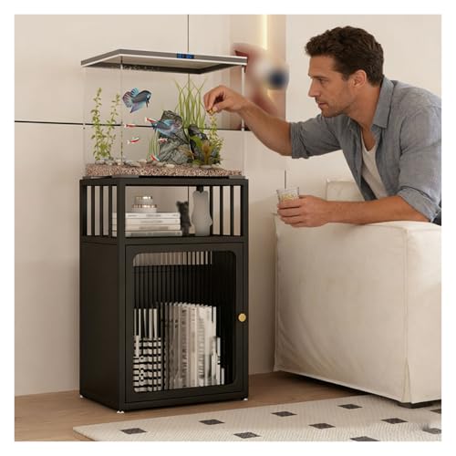 Space-Saving 3-Tier Aquarium Stand with Storage Cabinet for 5-30 Gallon Fish Tanks, Black, Ideal for Home Office Corners (40x40cm) - Stylish & Functional - color: Black, size: 40x40cm