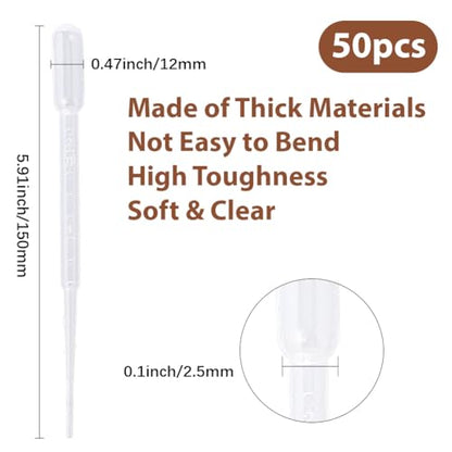 50Pcs 2ML Plastic Dropper Small Dropper Tool White Refillable Clear Essential Oil Laboratory Liquid Calibrated Eye Pipettes for Essential Oils Liquids Resin Activities Crafts Accessories - size: 5.91x0.47 inch(15x1.2cm)