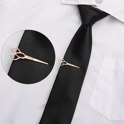 HAWSON 2/2.2 Inch Various Tie Clips for Men Unique, Personalized Novelty Tie Bars Pins Tacks, Funny Theme Wedding Holiday Gifts for Husband Groomsmens - style: Rose Gold Barber Scissors