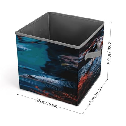 Fish in Fish Tank Storage Cubes Foldable Decorative Fabric, Storage Bins Baskets with Handles, Closet Organizers And Storage for Home, Office,Closet, Clothes