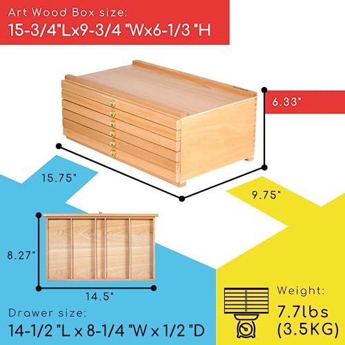 MEEDEN 6-Drawer Artist Supply Storage Box - Portable Foldable Multi-Function Beech Wood Artist Tool & Brush Storage Box with Compartments & Drawer for Pastels, Pencils, Pens, Brushes, Stamp