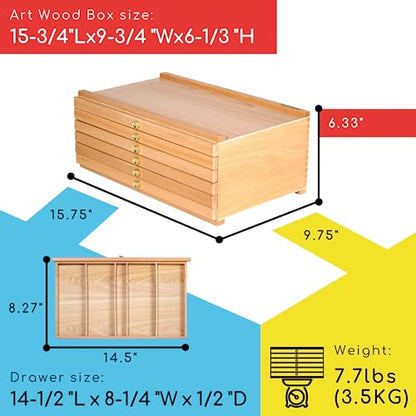 MEEDEN 6-Drawer Artist Supply Storage Box - Portable Foldable Multi-Function Beech Wood Artist Tool & Brush Storage Box with Compartments & Drawer for Pastels, Pencils, Pens, Brushes, Stamp