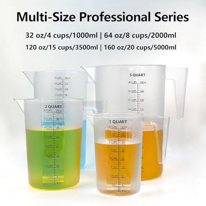 Plastic Measuring Cup with Handle – 32oz & 64oz (1000ml & 2000ml), Durable Pitcher for Pool Chemicals, Lawn Care, Liquid Mixing, Pet Food, Lab & More