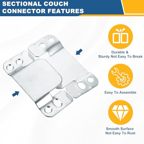 uxcell 8Pcs Sectional Sofa Interlocking, 96 x 40mm Sectional Couch Connector Interlocking Sofa Connector Bracket for Keeping Furniture Sofas from Sliding, Silver