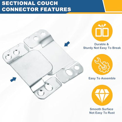 uxcell 8Pcs Sectional Sofa Interlocking, 96 x 40mm Sectional Couch Connector Interlocking Sofa Connector Bracket for Keeping Furniture Sofas from Sliding, Silver