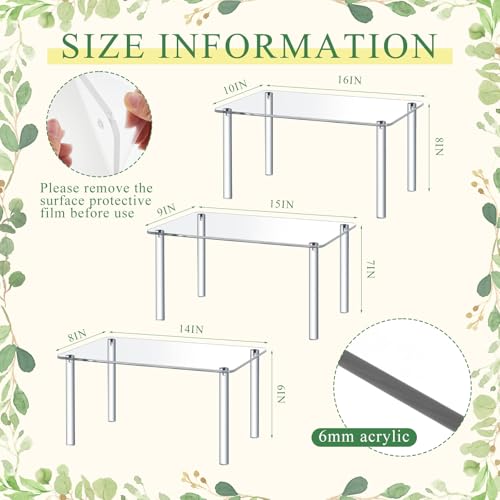 3 Pcs 16, 15, 14 Inch Acrylic Risers Display Stands Rectangular 4-leg Acrylic Plant Stand, 6mm Thick Clear Shelf Riser Display Stands for Decor Collectibles Figures and Item Photography - size: 16×10×8 In，15×9×7 In， 14×8×6 in