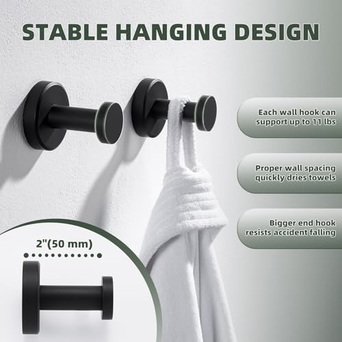 APLusee Matte Black Towel Hooks, Space-Saving for Bathroom Shower, 2 Pack - color: Matte Black, size: 2 Pack
