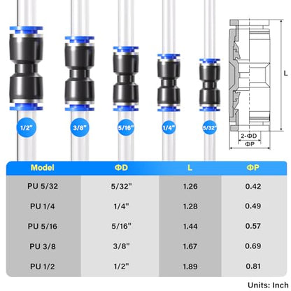 TAILONZ PNEUMATIC 30 pcs Straight Push Connectors Plastic Quick Release Connectors Air Line Fittings for 1/4 5/16 3/8 Tube (2 Way) - size: 1/4''OD/5/16''OD/3/8''OD, style: 30PCS