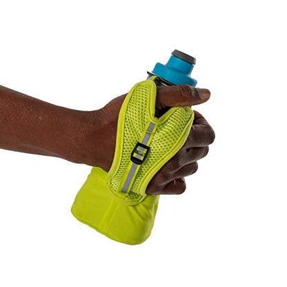 Nathan Running Handheld Water Bottle Adjustable No-Grip Quick Squeeze Lite Hand Strap. Reflective Hydration - color: Finish Lime / Blue Me Away, style: 12oz Insulated