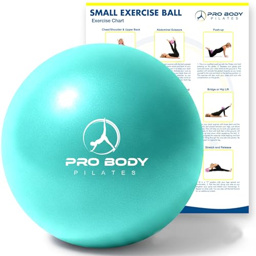 ProBody Pilates Ball Small — 9 Inch Small Exercise Ball | Anti-Burst PVC, Latex-Free, Clinic Grade, Between-Knees Stabilizer, Postpartum & Rehab, Straw Inflator, Yoga Ball Small - color: Aqua