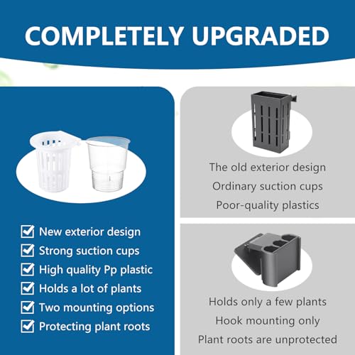 Novabright 2 Pack New Upgraded Large Aquarium Plant Holder with Hydroponic Cup 3.37 Inch Sick Hook and Suction Cup for Fish Tank Aquaponic Plant Cultivation and Aquascape Accessories Decoration(White)
