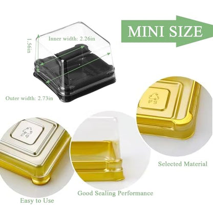 50Pcs Square Plastic Cake Boxes with Lids, 2.73" Clear PET Dessert Containers for Cupcakes, Muffins, Pastries, Bakery Packaging for Wedding, Birthday, Party Favors (black base) - color: black base