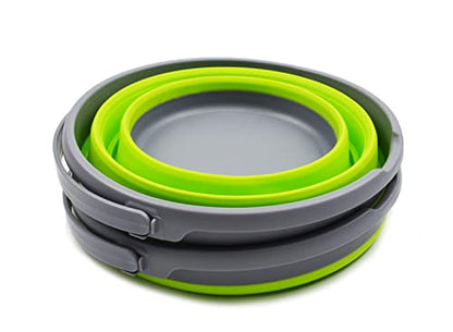 SAMMART 10L (2.6 Gallon) Collapsible Plastic Bucket - Foldable Round Tub - Portable Fishing Water Pail - Space Saving Outdoor Waterpot, Size 33cm Dia (Dark Grey/Fluorescent Green (Set of 2))