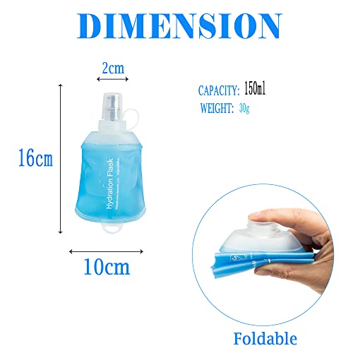 AXEN Soft Flask TPU Foldable Running Hydration Flask, Soft Collapsible Water Bottle for Hydration Pack Cycling Marathon Running Hiking - color: Blue-150ml