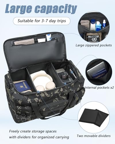 Tactical Duffle Bag - Gym Bag for Men with Shoe Compartment & Toiletry Bag | Carry on Luggage Mens Overnight Bag for Gym, Travel, Black CM - color: Black CM