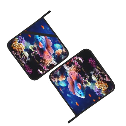 Coral Reef Fish Aquarium Pot Holders Set of 2 Kitchen Potholders with Pocket Heat Resistant Hot Pad Table Pads Non Slip Trivet for Cooking Baking Camping