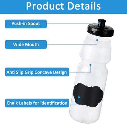6 Pack 25oz Sports Water Bottles and fitness water bottles squeeze | BPA Free come with 8 pcs Chalk Labels, 1 Pen(Dishwisher Safe) - size: 25oz 6pack(Clear)