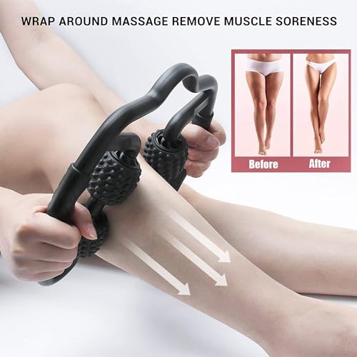 4 Wheels Foam Roller Muscle Massager for Leg Neck Hand Arm,Trigger Point Muscle Relax Massager Indoor Sports Yoga Bodybuilding Equipment (Black) - color: Black