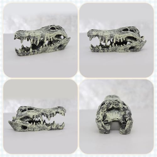 WishLotus Skull Aquarium Hides Decor, Resin Crocodile Fish Hideout for Little Shrimp Betta Goldfish and Reptiles (Crocodile Head)
